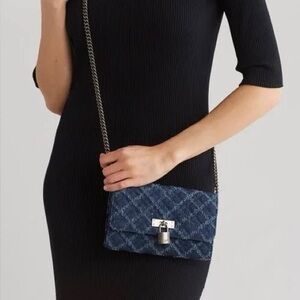 Kurt Geiger Navy Quilted Denim Crossbody Bag